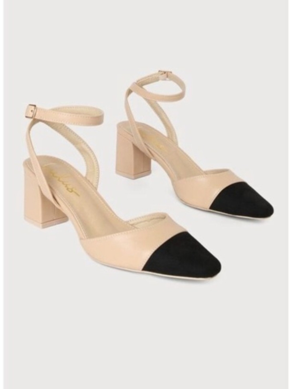 Lulu's Lelaya Two-Tone Pointed Block Heel Sandals in Nude and Black - Picture 5 of 5